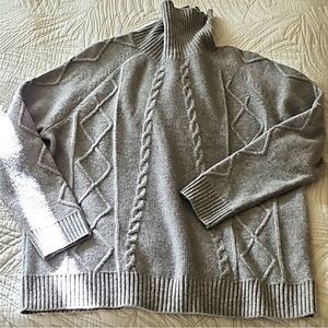 Talbots Large Petite  Gray Cable Knit Turtleneck Sweater